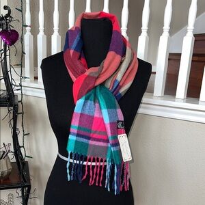 Vibrant Plaid Scarf with Fringe